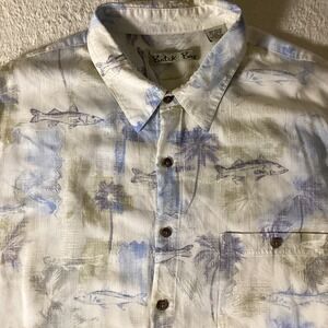Batik Bay Mens XLT Tall Hawaiian Shirt Rayon Fish Palm Tree Tropical Blue White